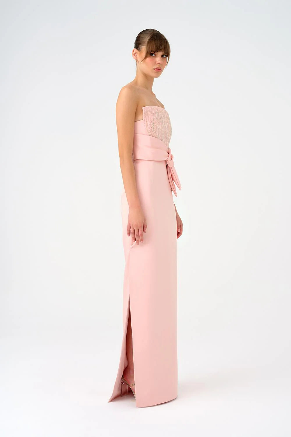 STRAPLEZ YAKA DÜZ KESİM SATEN ABİYE ELBİSE - 9171C