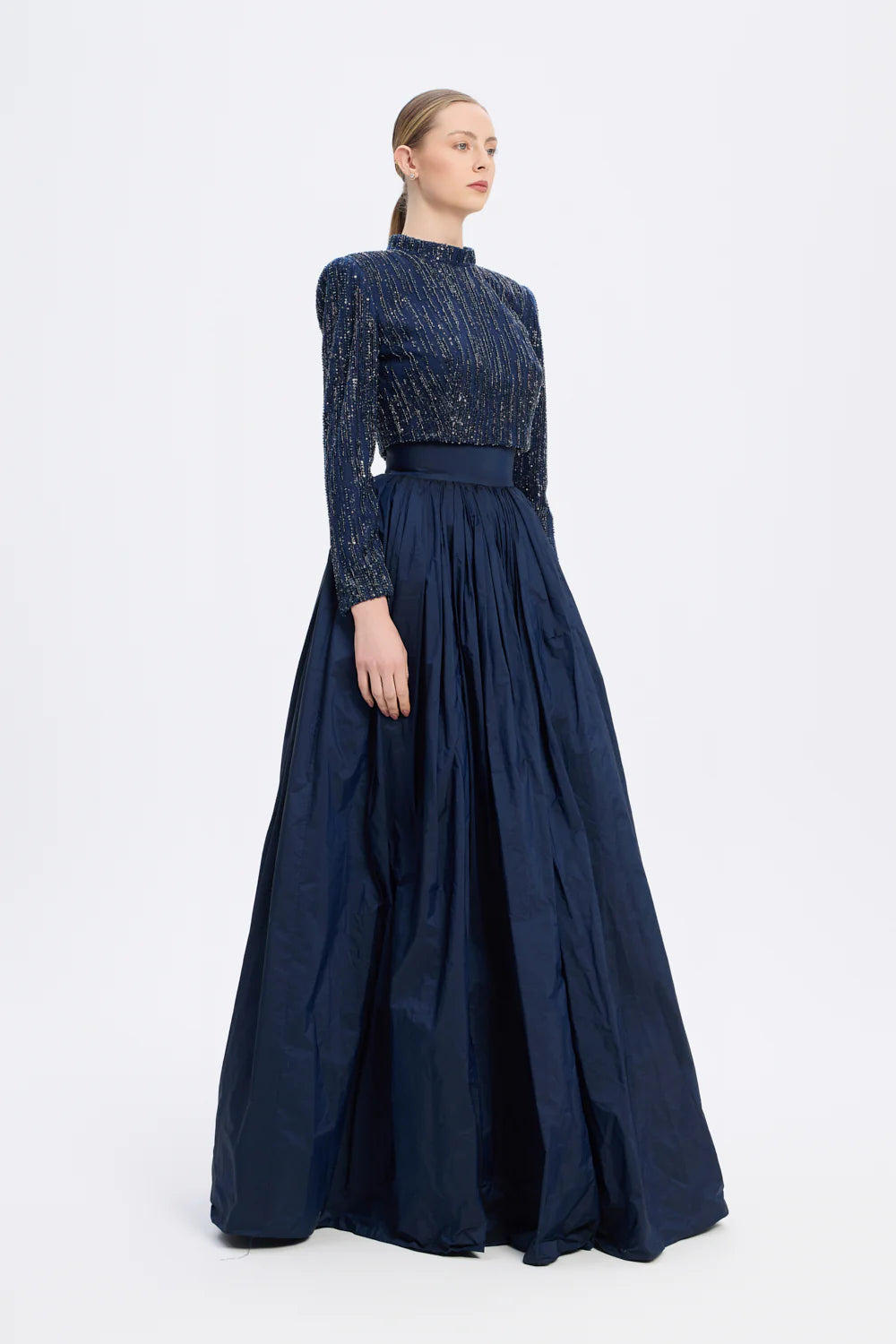 UZUN KOLLU TAŞLI CEKET & TAFTA ETEK TAKIM - 9064C