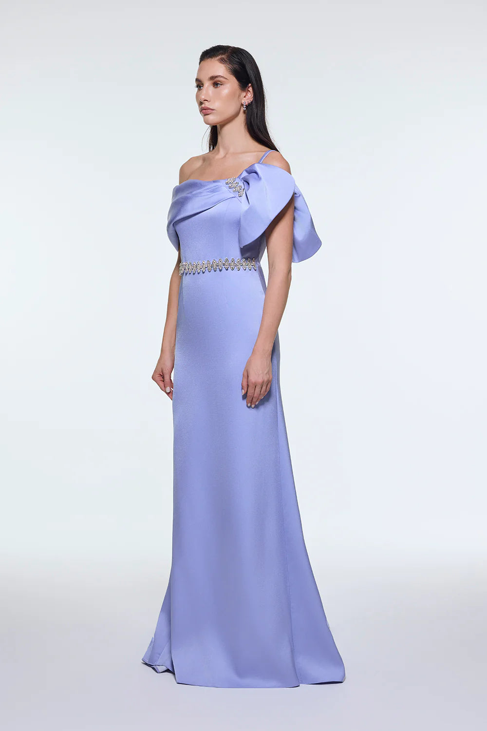 TAŞ İŞLEMELİ KEMER DETAYLI UZUN ABİYE ELBİSE - 9294C