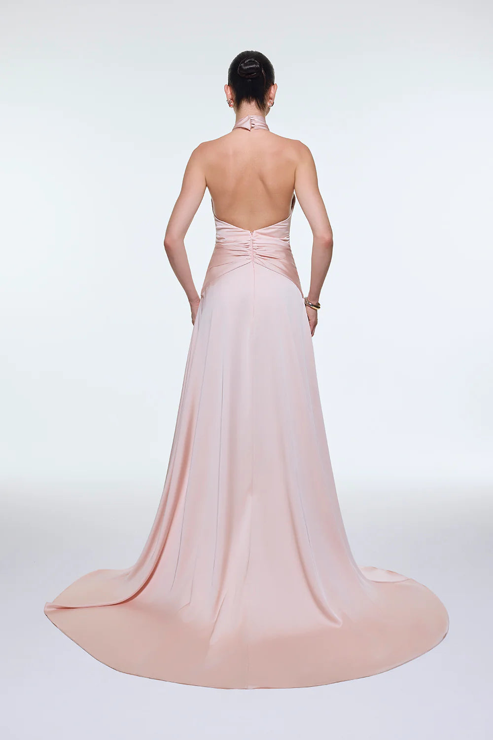 BOYUNDAN ASKILI BEL DRAPE DETAYLI UZUN ABİYE ELBİSE - 9253C