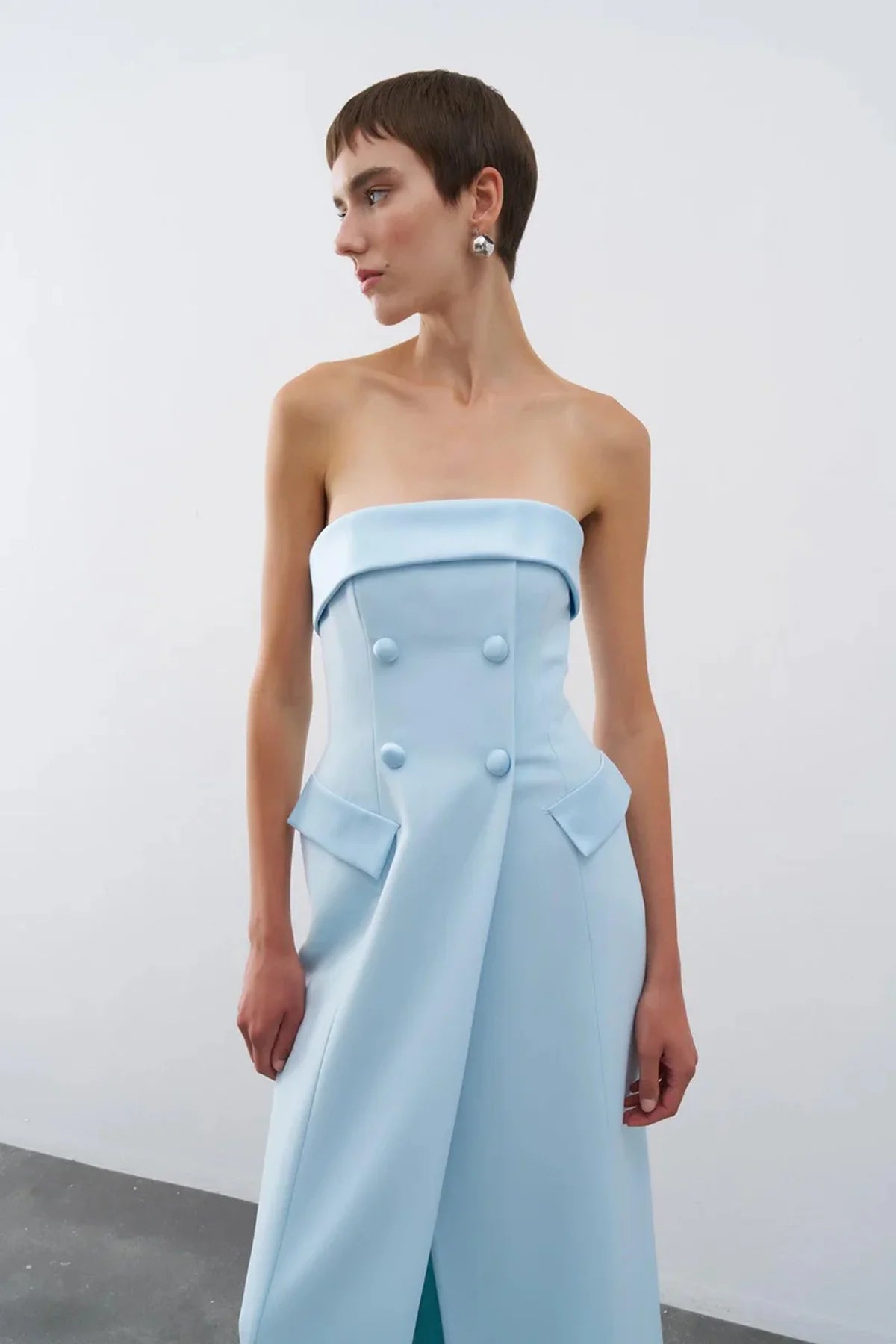 STRAPLEZ CEP KAPAKLI UZUN ABİYE ELBİSE