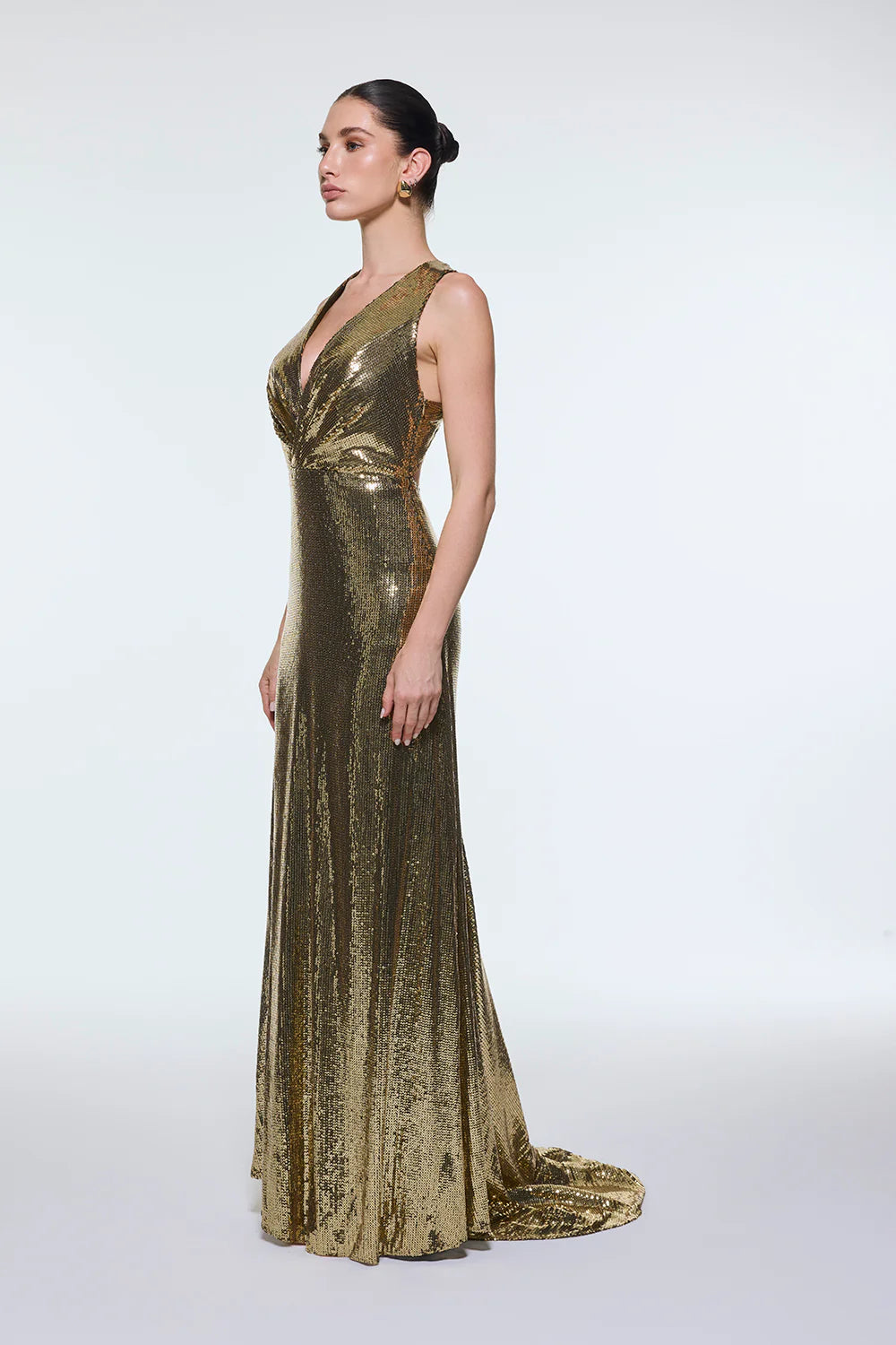 SIRT DEKOLTE DETAYLI PAYET UZUN ABİYE ELBİSE - 9201C