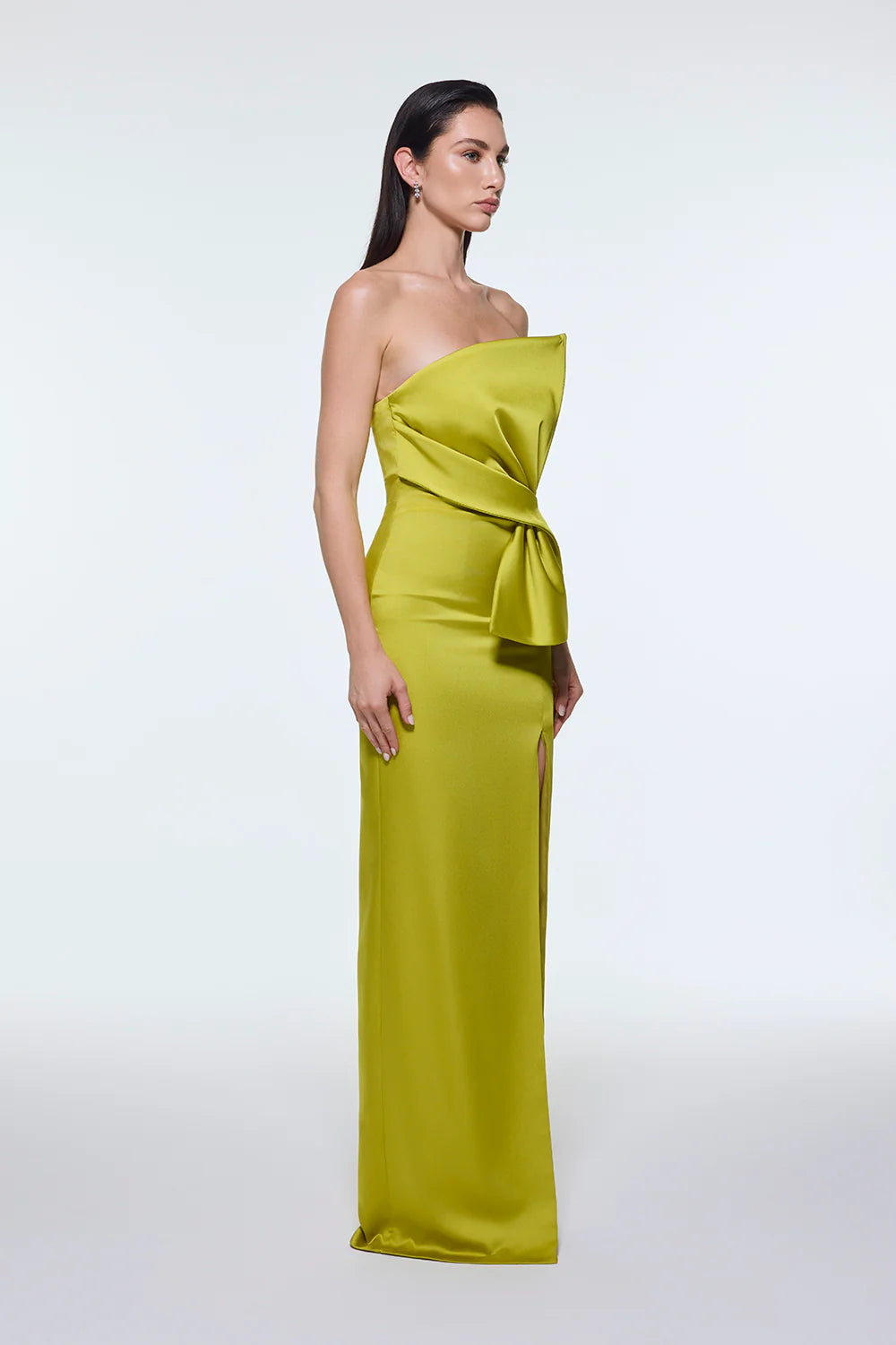 STRAPLEZ YAKA YIRTMAÇLI SATEN UZUN ABİYE ELBİSE - 9281C