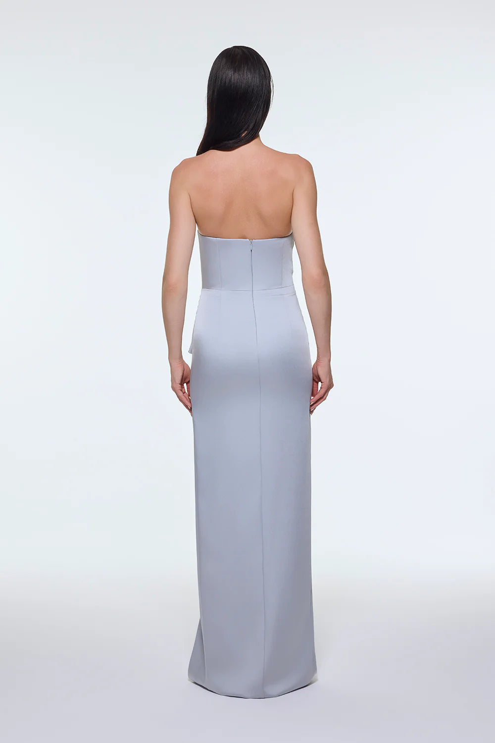 STRAPLEZ YAKA YIRTMAÇLI SATEN UZUN ABİYE ELBİSE - 9281C