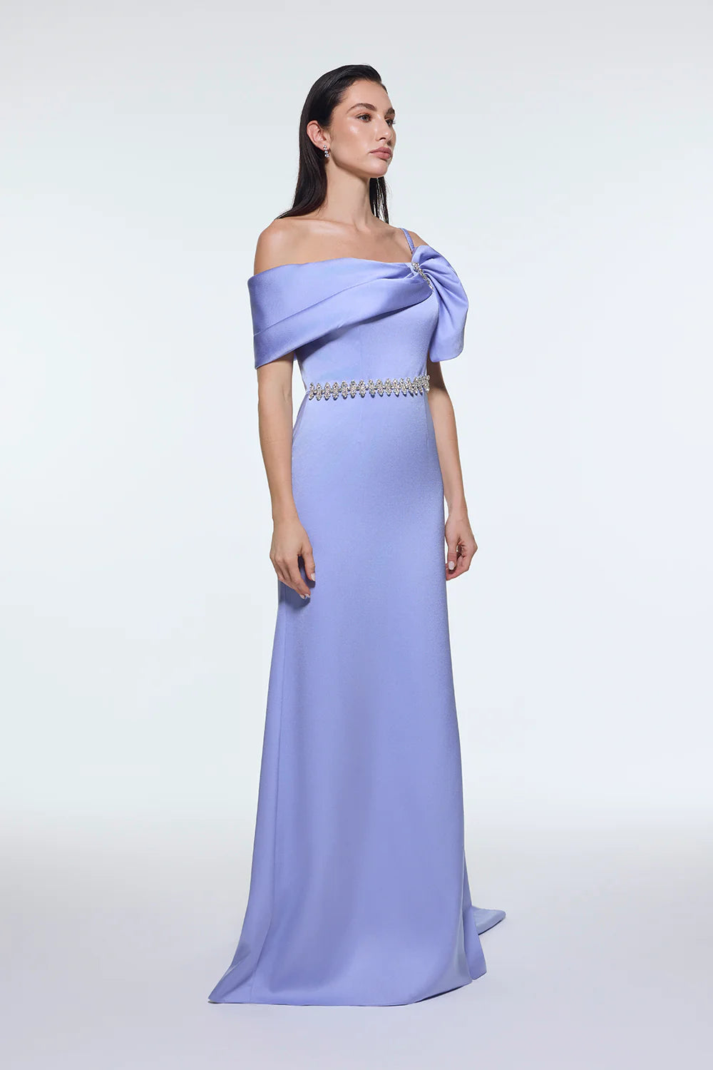 TAŞ İŞLEMELİ KEMER DETAYLI UZUN ABİYE ELBİSE - 9294C