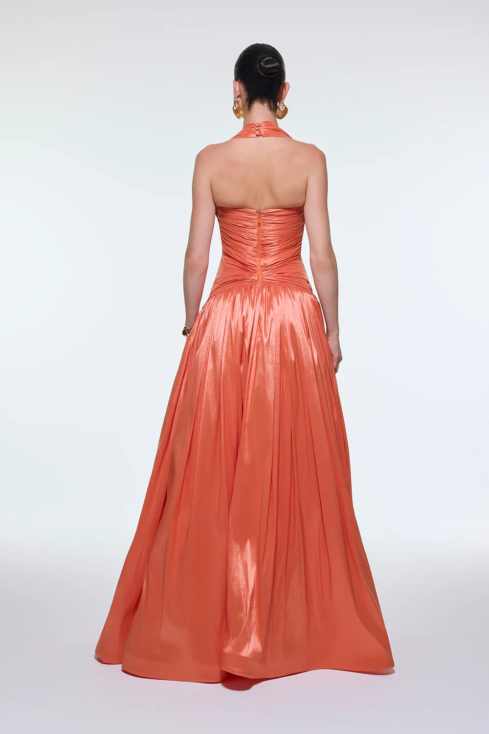 BOYUNDAN ASKILI DRAPELİ TAFTA UZUN ABİYE ELBİSE - 9280C