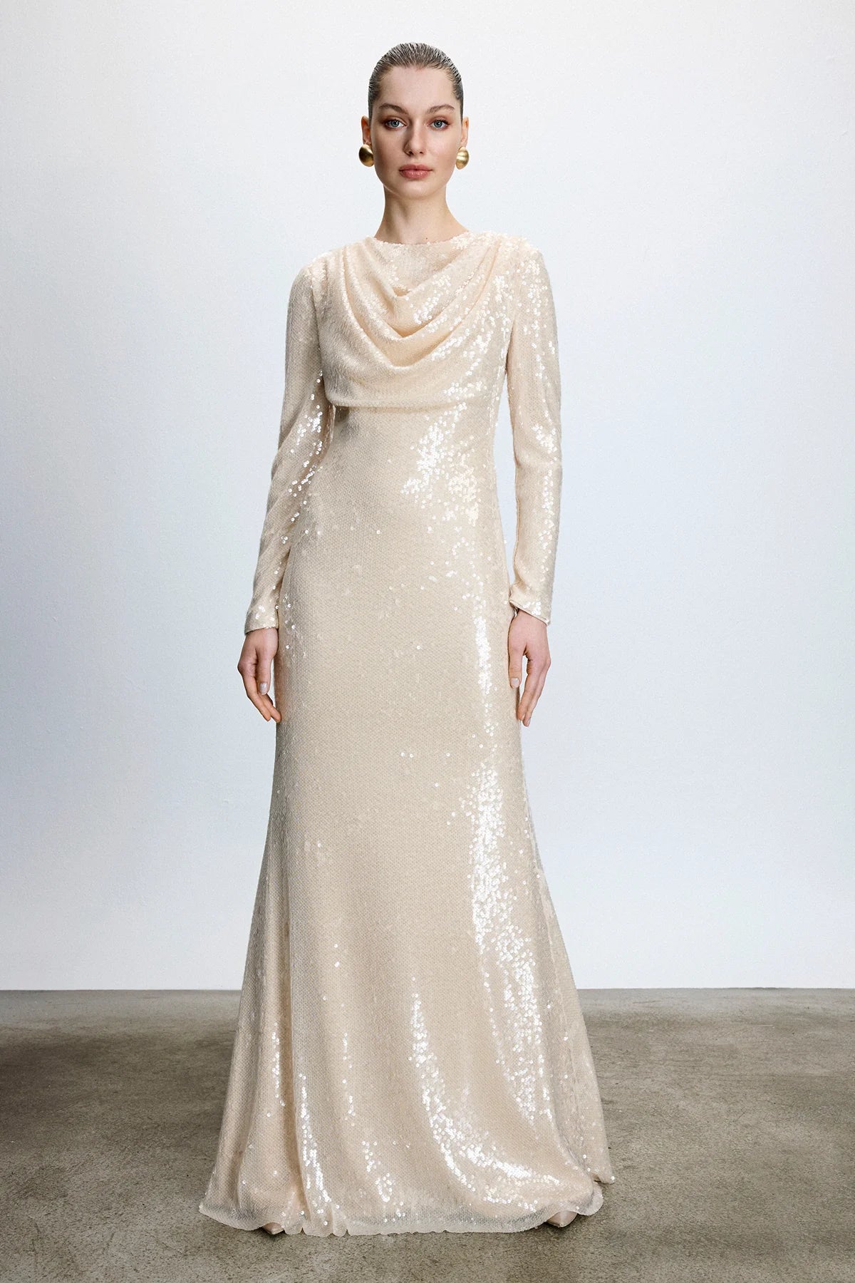 DRAPE DETAYLI PUL PAYETLİ ABİYE ELBİSE2253