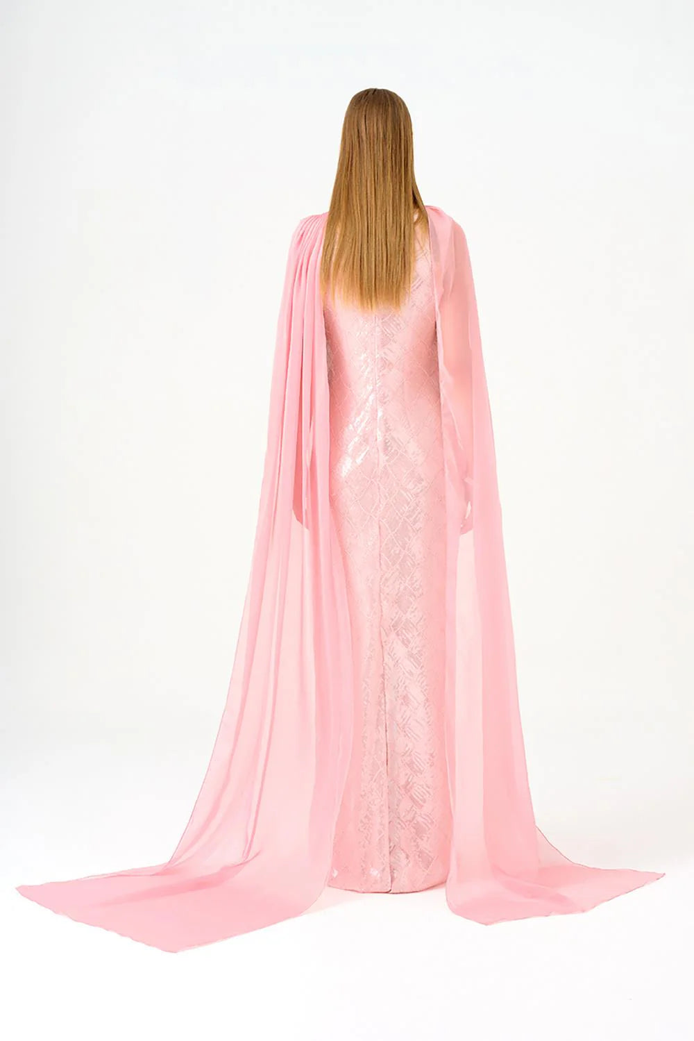 KAYIK YAKA PELERİNLİ PAYET UZUN ABİYE ELBİSE - 9038C