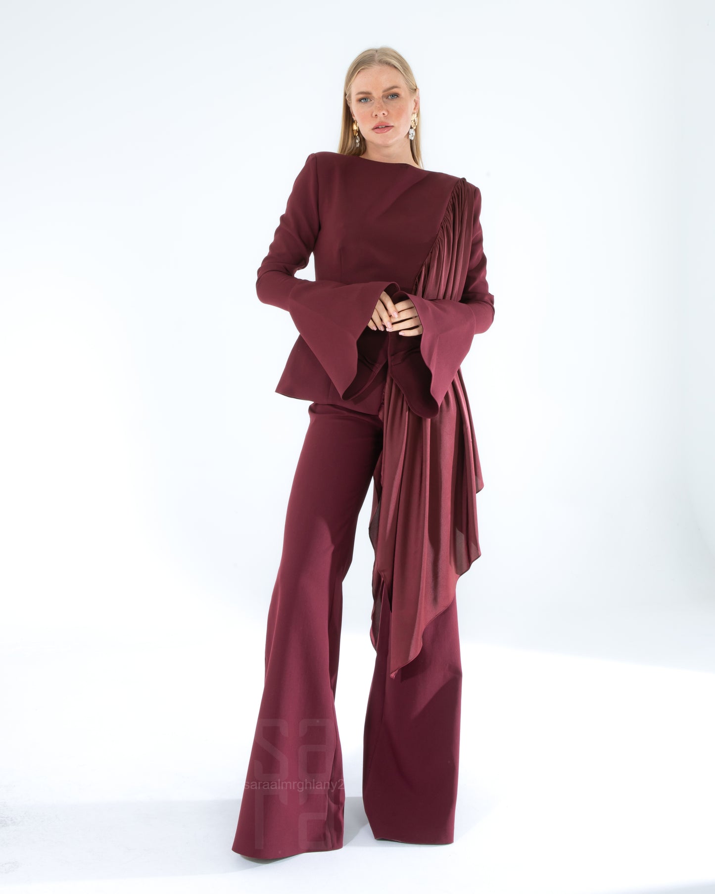 VolanlıYüksek Yaka Bluz Etek Takım 2213