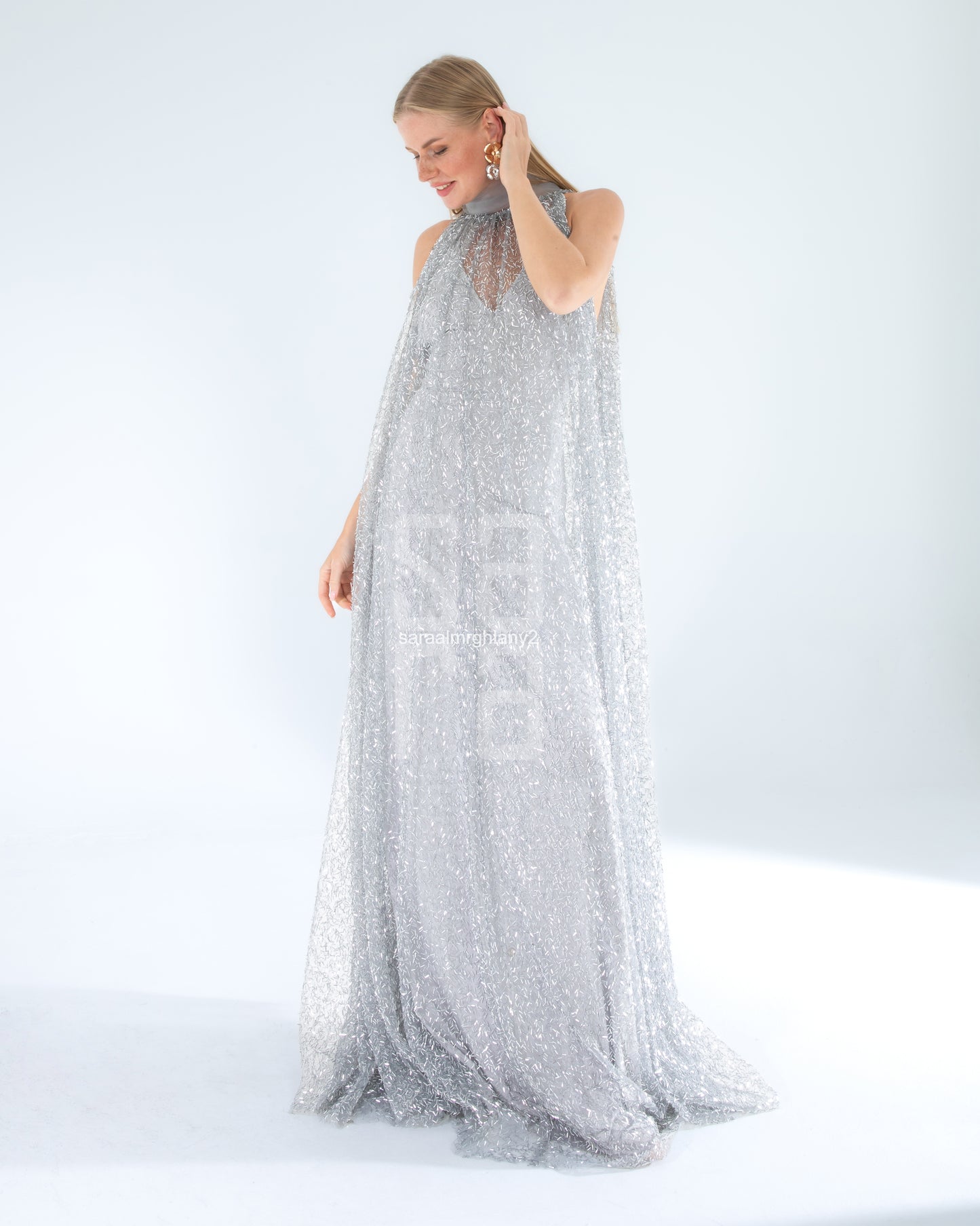 Payetli Kolsuz Uzun Abiye Elbise