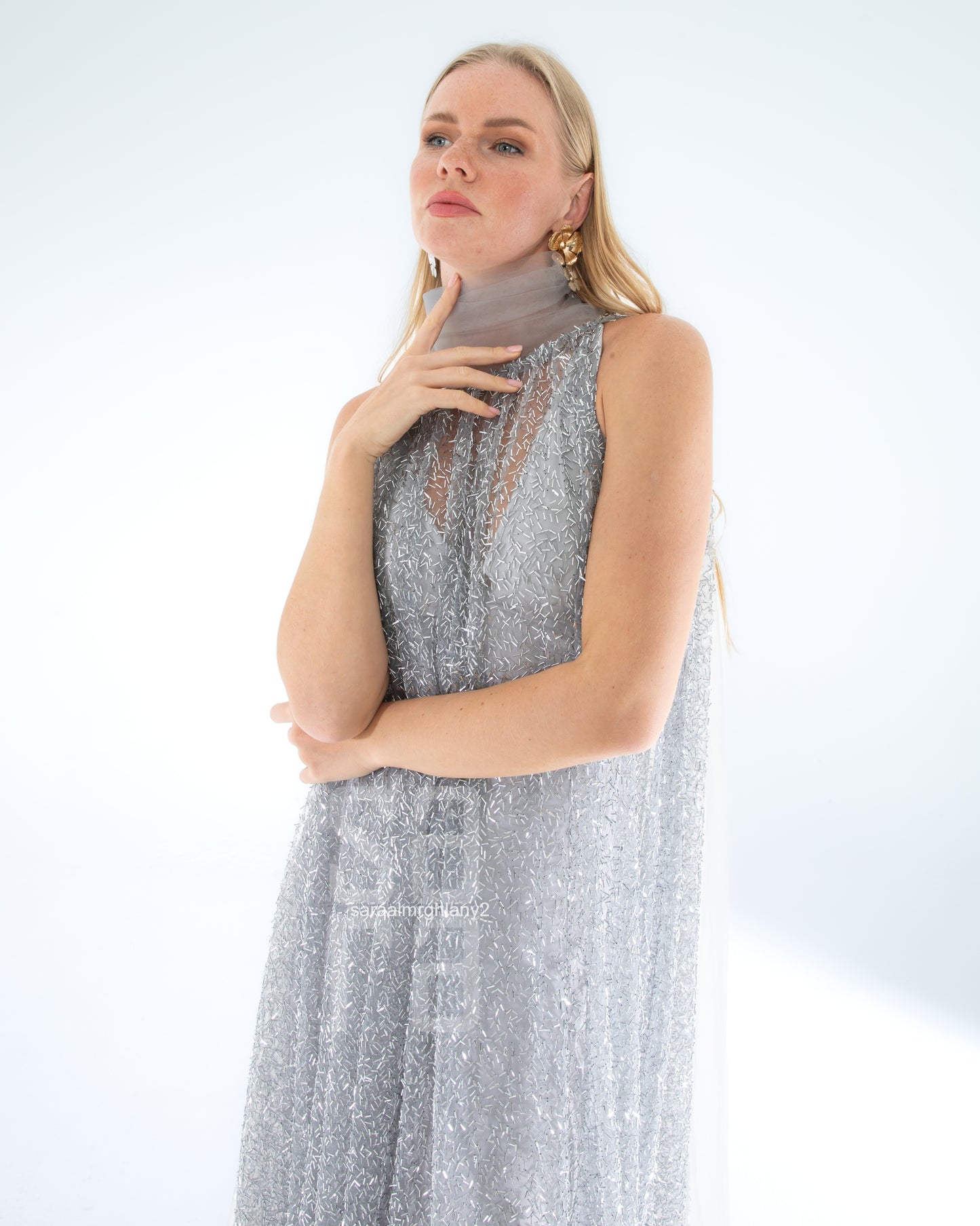 Payetli Kolsuz Uzun Abiye Elbise