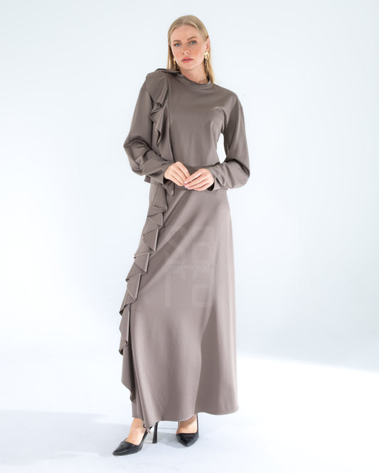 VOLANLI YÜKSEK YAKA BLUZ ETEK TAKIM 2036