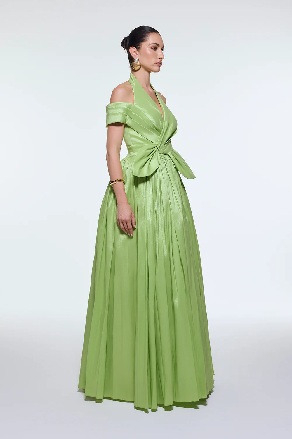 BOYUNDAN ASKILI DÜŞÜK OMUZ TAFTA UZUN ABİYE ELBİSE - 9204C