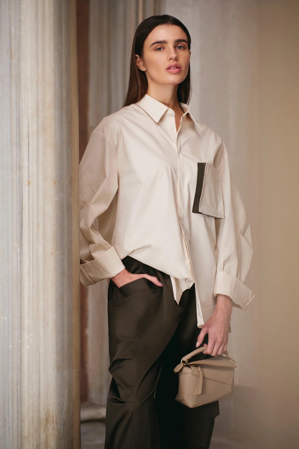 PAÇA KEMER DETAYLI PANTOLON VE DÜĞMELİ CEP DETAYLI GÖMLEK , TAKIM 2034