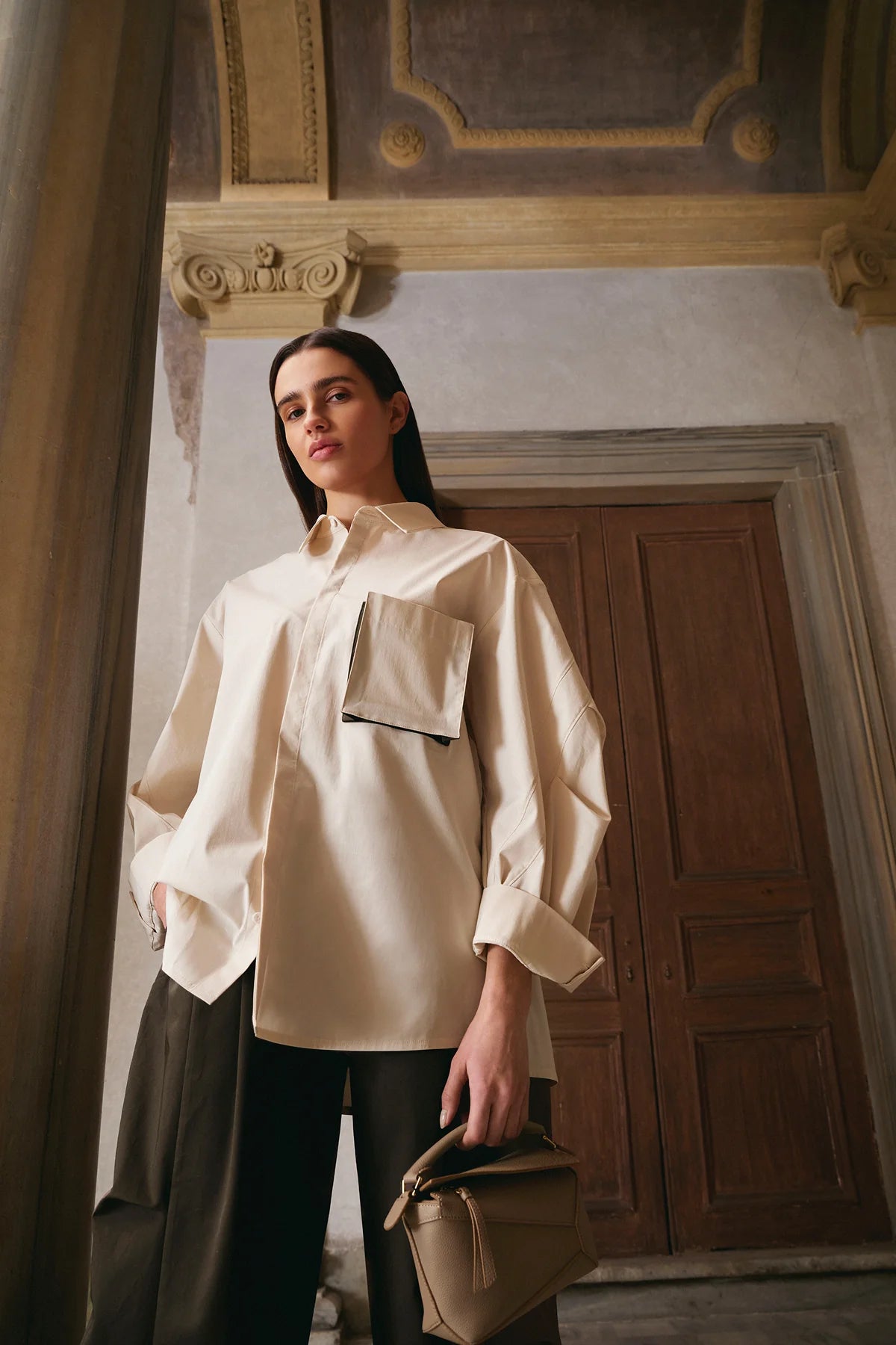 PAÇA KEMER DETAYLI PANTOLON VE DÜĞMELİ CEP DETAYLI GÖMLEK , TAKIM 2034