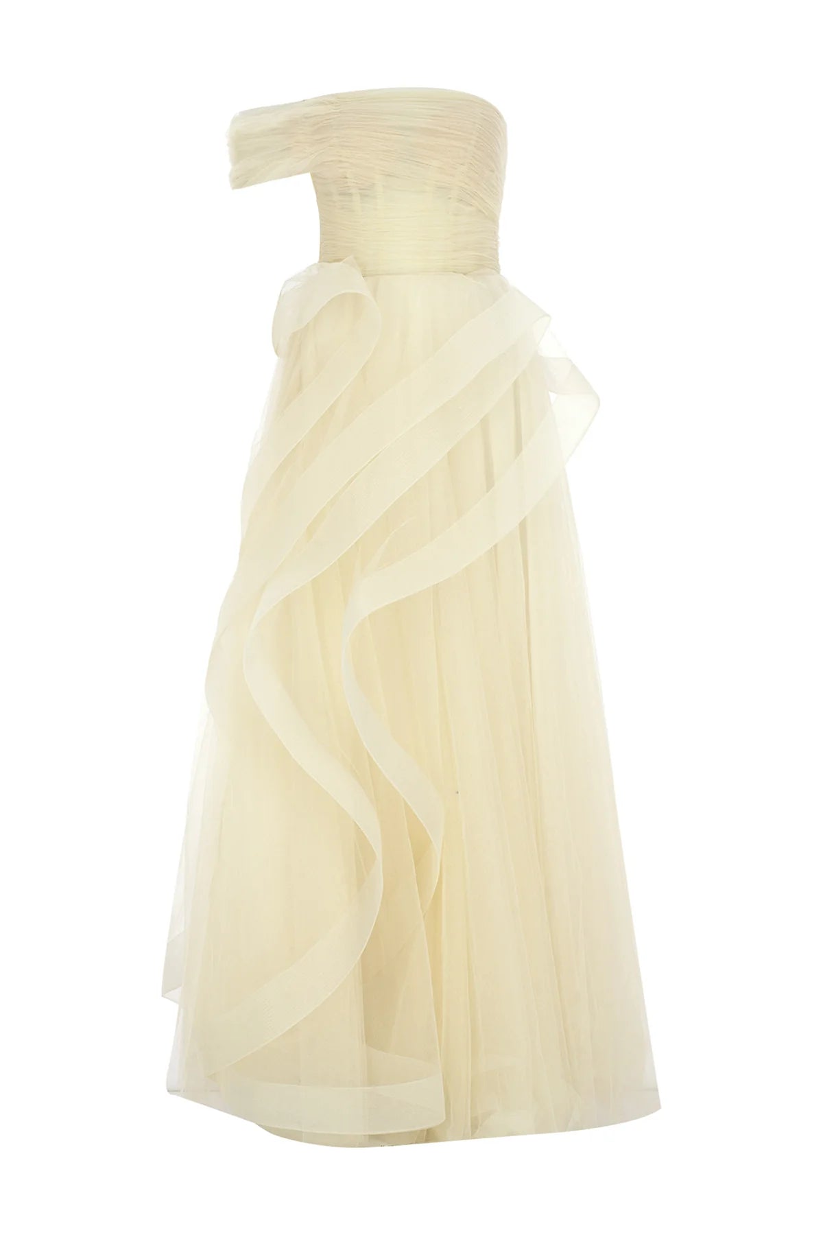 TEK OMUZ VOLAN DETAYLI TÜL UZUN ABİYE ELBİSE 2041