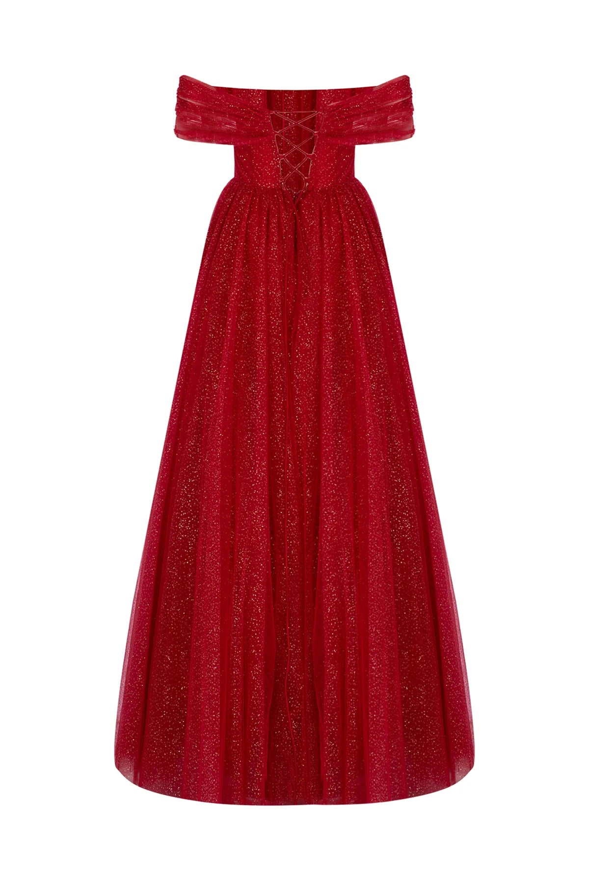 Çiçek Aplikeli Simli Tül Etek Detaylı Uzun Abiye Elbise 2239