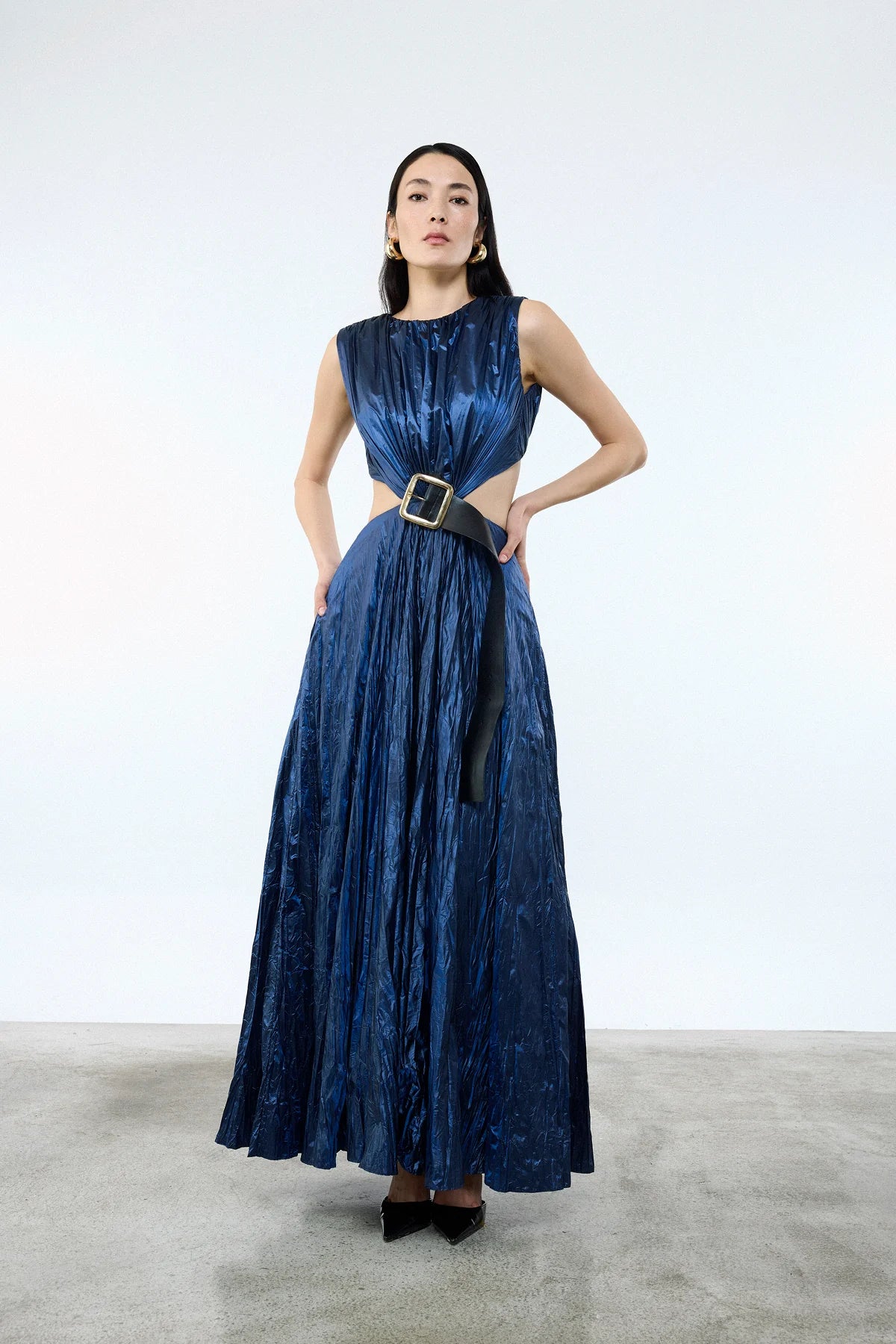 BÜZGÜLÜ KEMERLİ PİLELİ ABİYE ELBİSE 2045