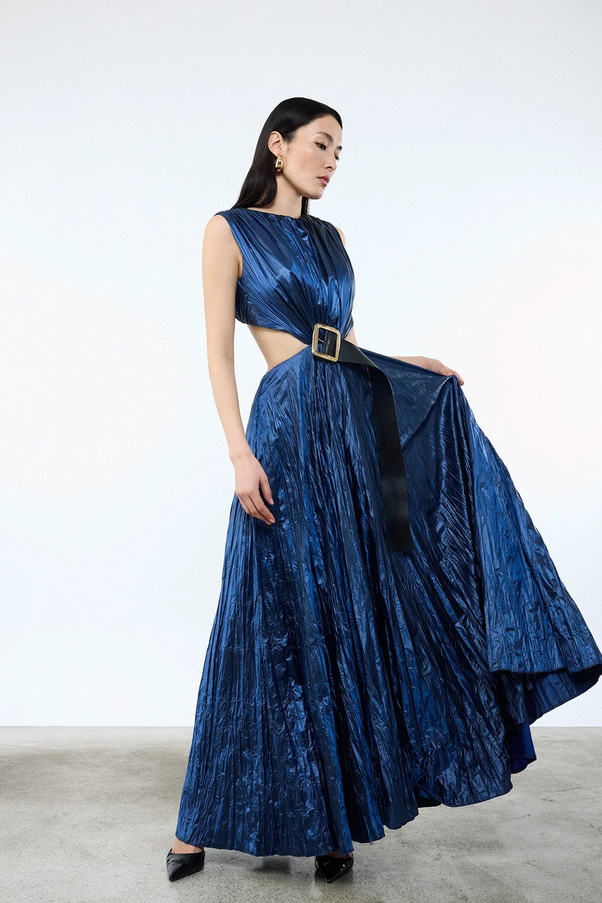 BÜZGÜLÜ KEMERLİ PİLELİ ABİYE ELBİSE 2045