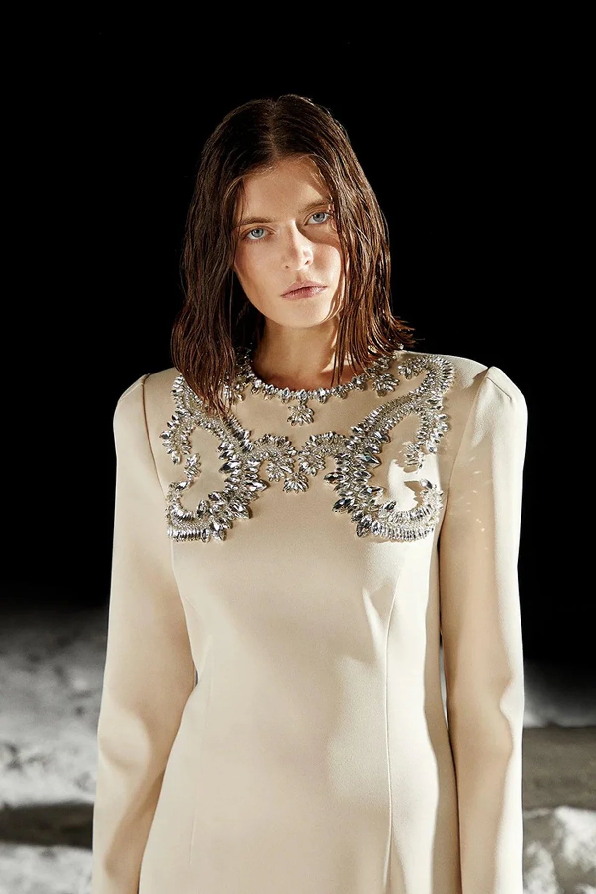 SATEN KASNAK İŞLEME UZUN ELBİSE 2047