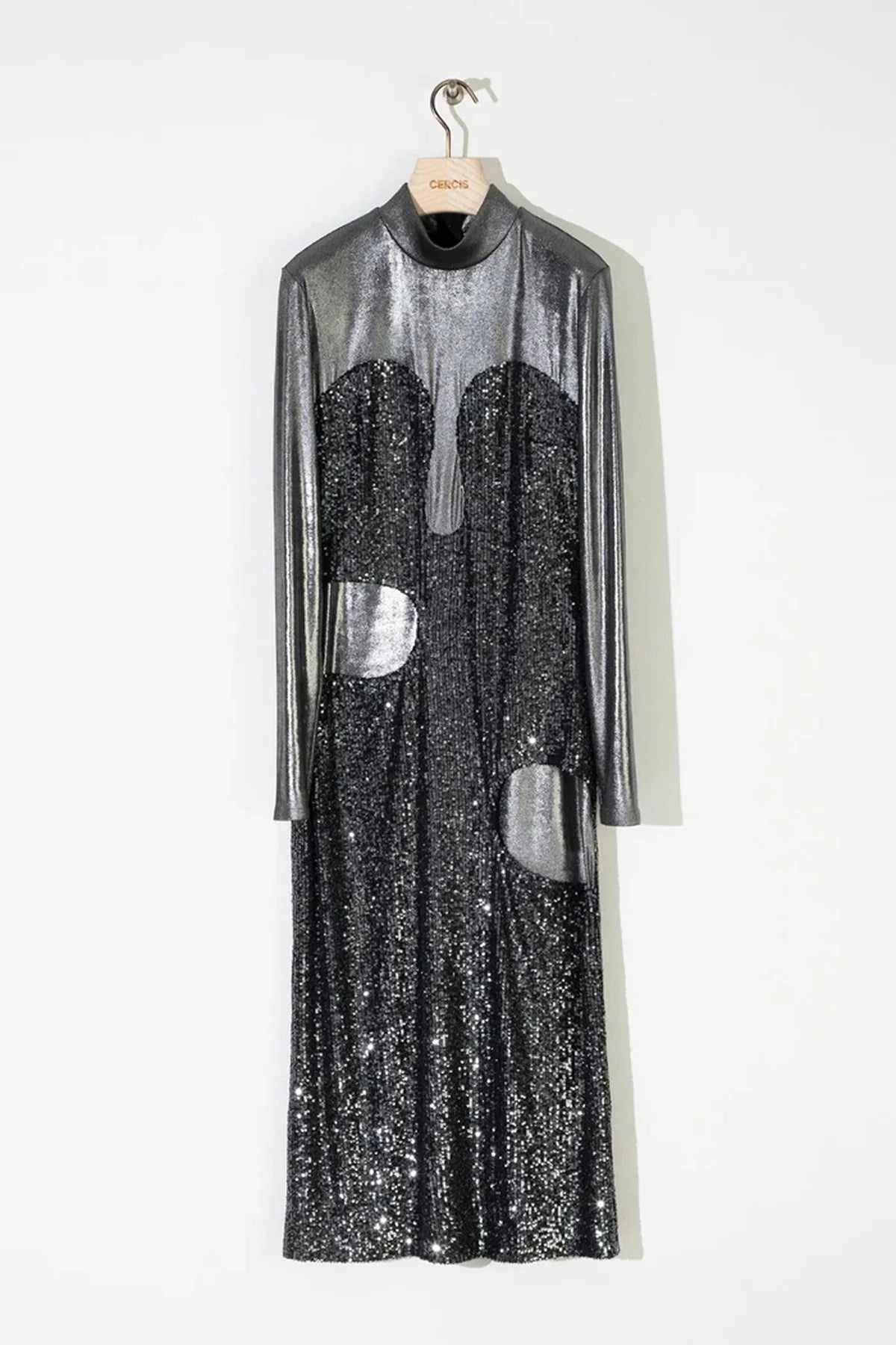 PARLAK GARNİLİ KUMAŞ MİDİ BOY ELBİSE 2049