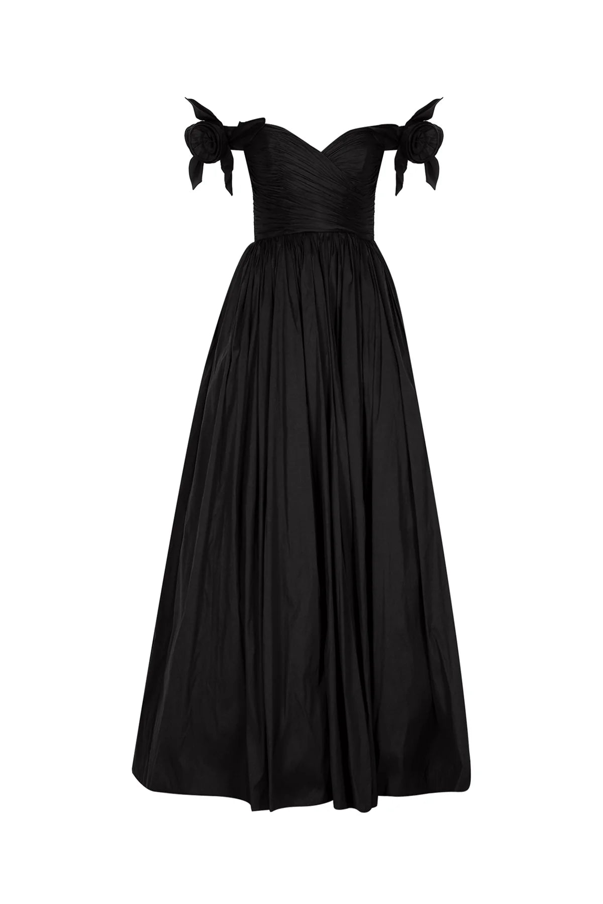 OMUZ AÇIK GÜL APLİKELİ PRENSES KESİM UZUN ABİYE ELBİSE 2029