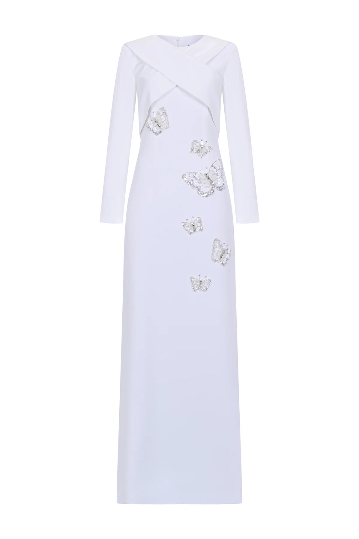 UZUN KOLLU SİYAH NAKIŞLI ABİYE ELBİSE 1100