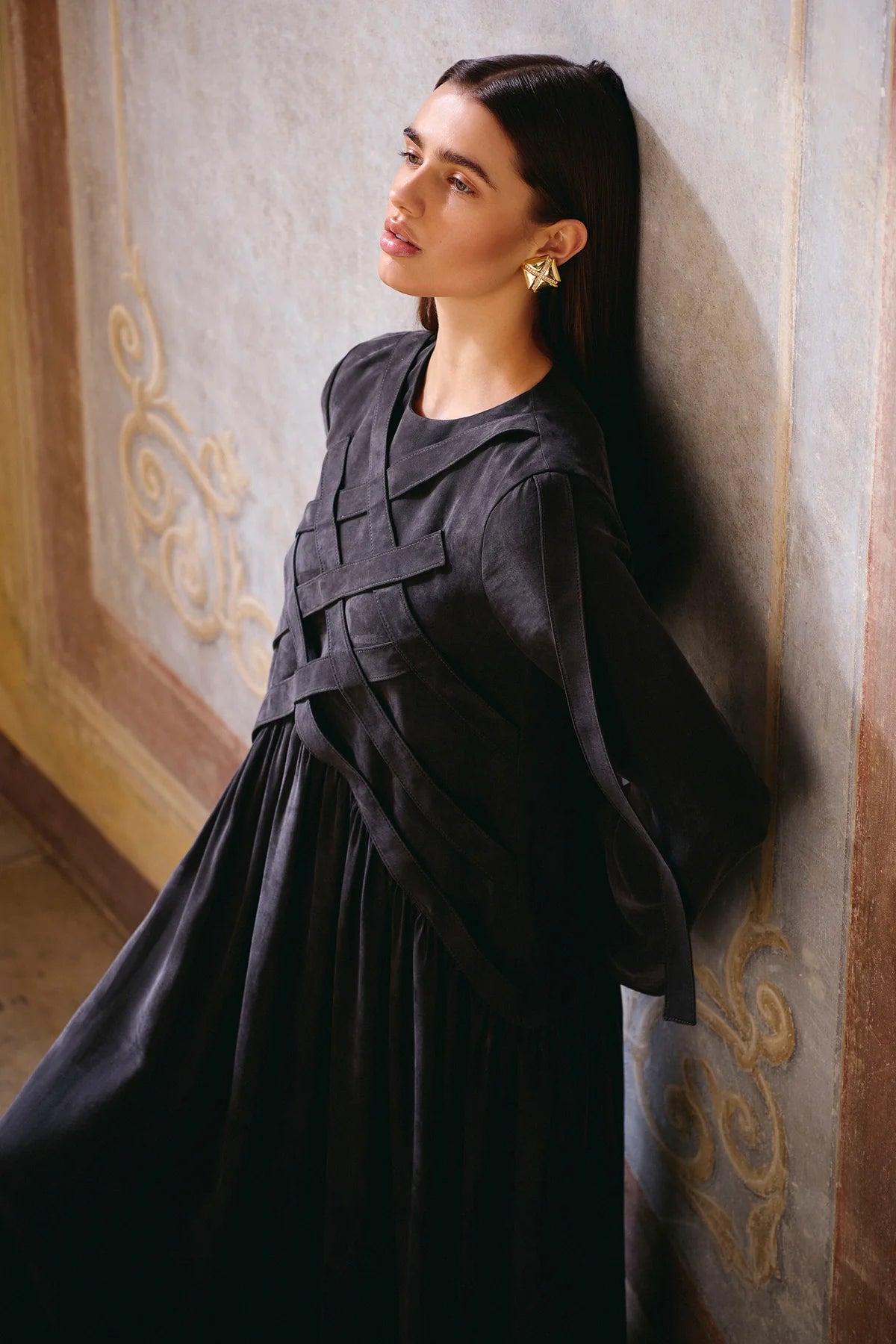 ÇAPRAZ DİKİŞ DETAYLI UZUN TENCEL ELBİSE 2272