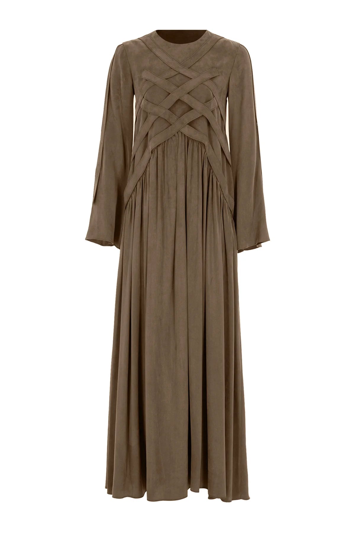 ÇAPRAZ DİKİŞ DETAYLI UZUN TENCEL ELBİSE 2272