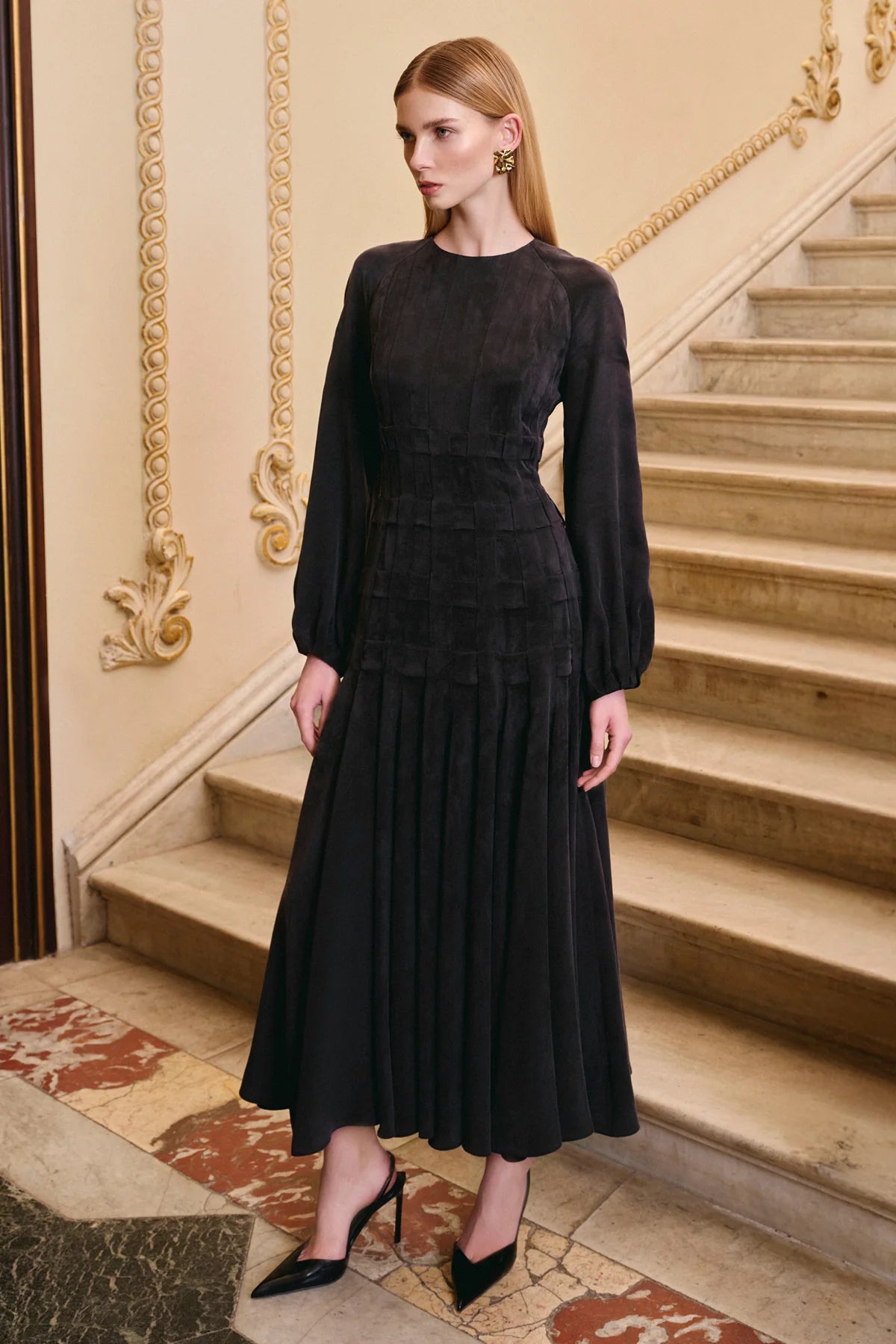 TENCEL PLİSE DETAYLI UZUN ELBİSE 2271