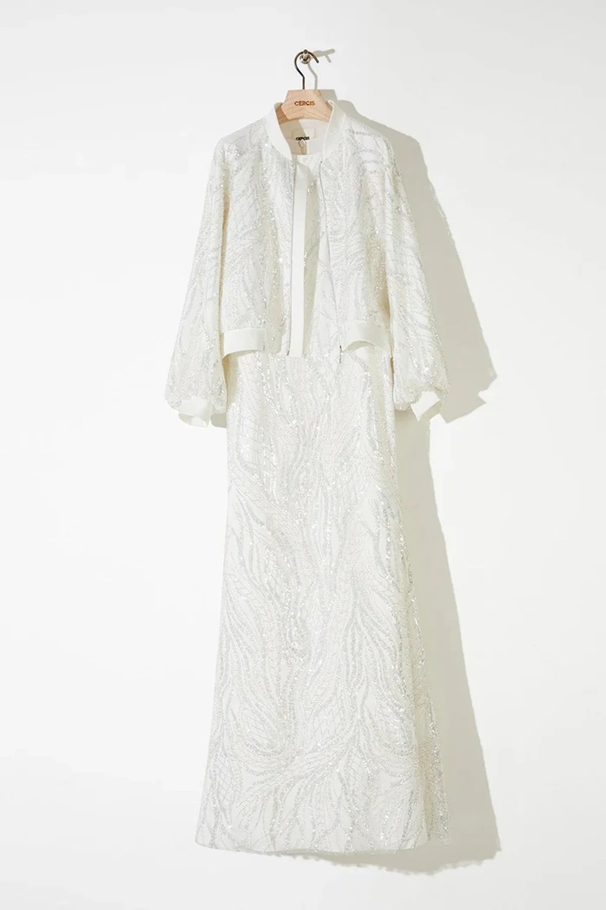 BONCUK İŞİ KOLSUZ UZUN ABİYE ELBİSE