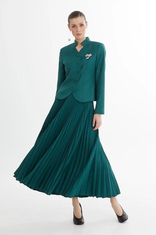 Kruvaze Kapama Ceket Ve Piliseli Etekli Takım