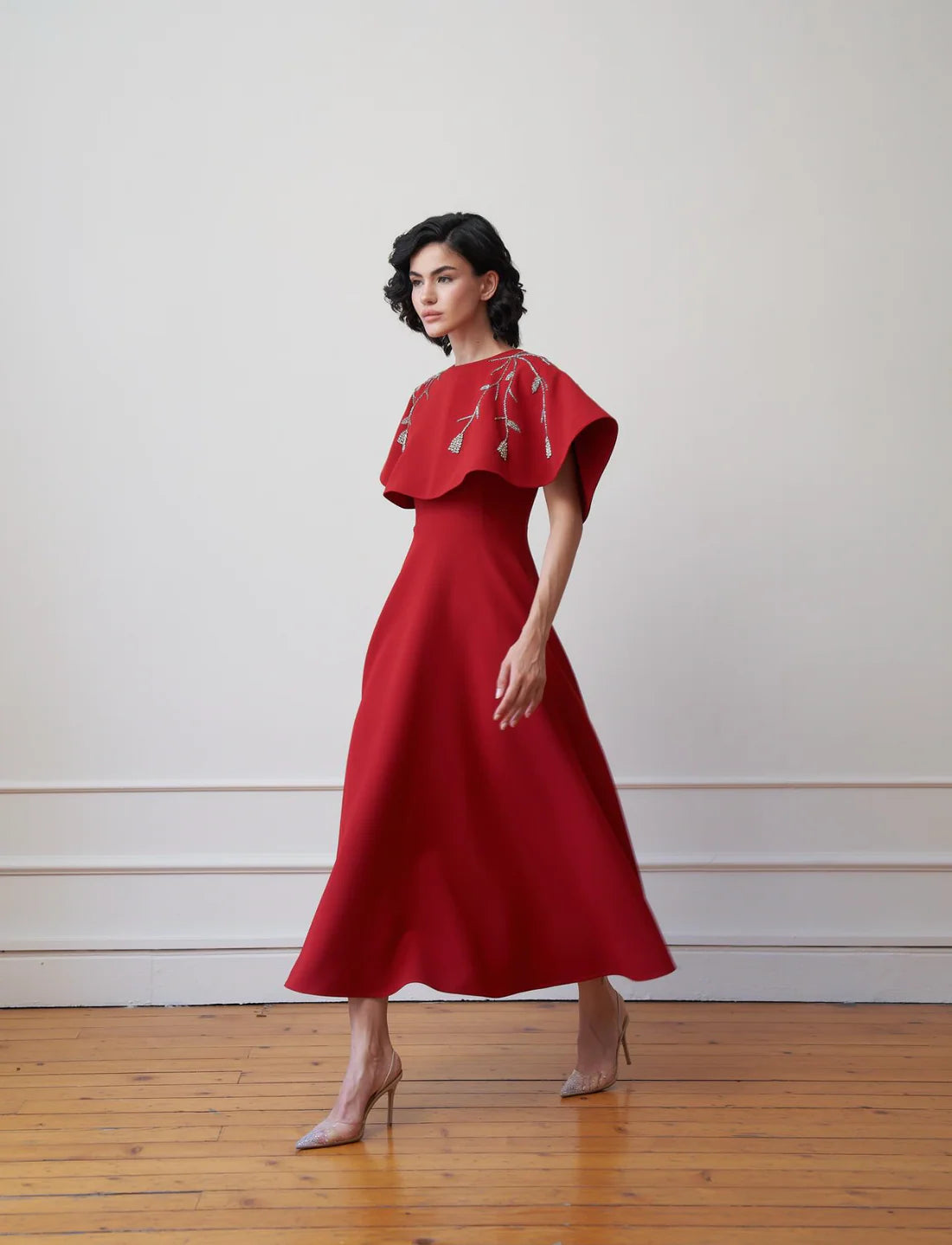 فستان كريب بلون برغندي مقاس 42