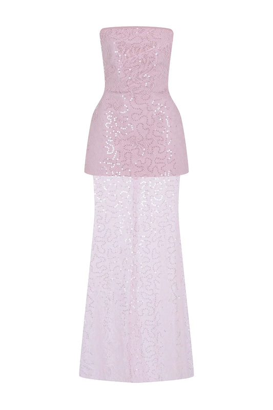 فستان دانتيل وردي مقاس40