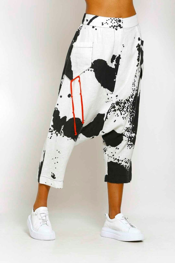 شالوار من الكتان المنقوش