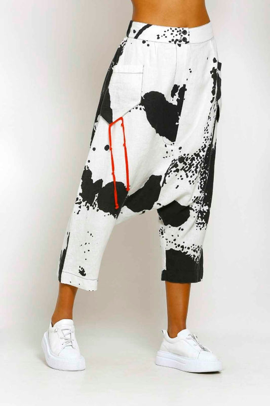 شالوار من الكتان المنقوش