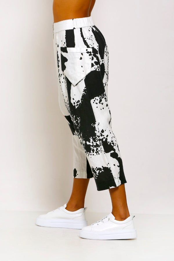 شالوار من الكتان المنقوش