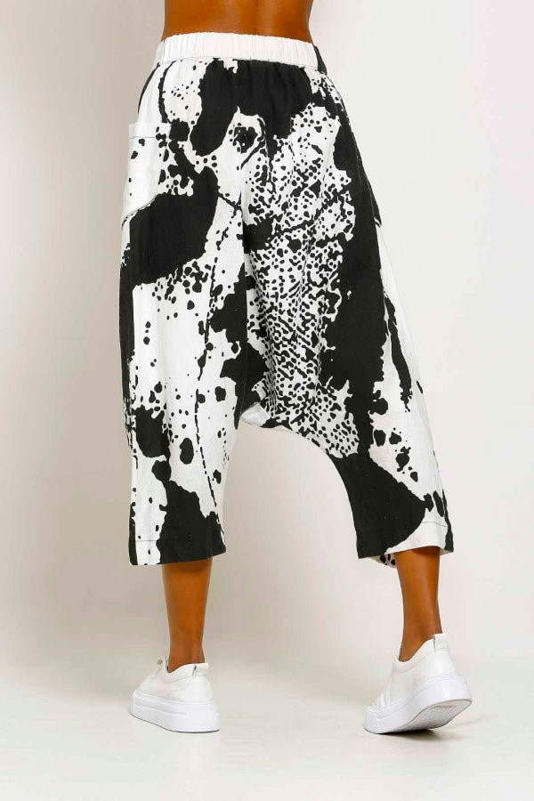 شالوار من الكتان المنقوش